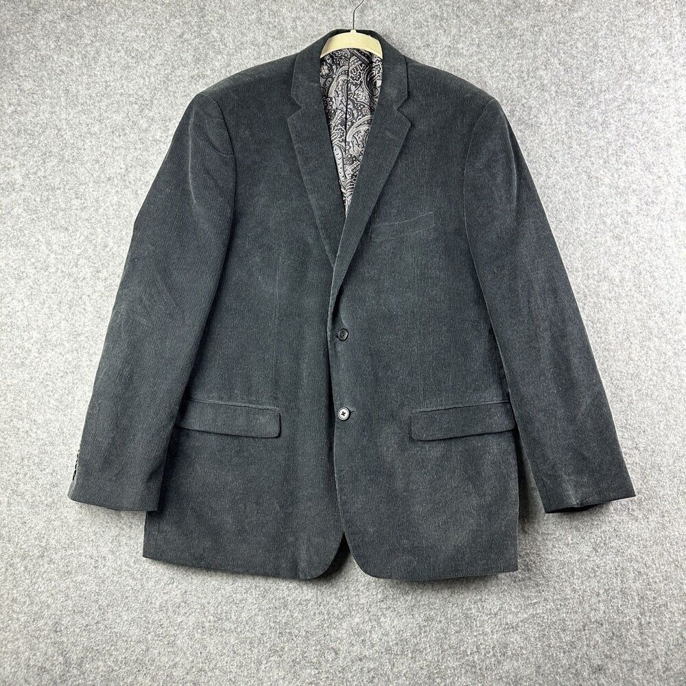 Adolfo Blazer Sport Coat Mens 46R Black 2 Button Mini Corduroy Jacket Preppy
